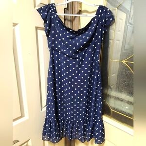 Lulus Navy and White Polka Dot Dress - Midi Length